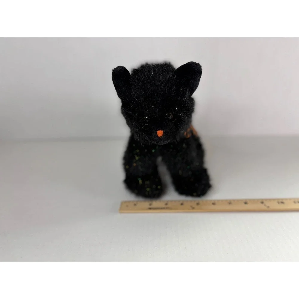 Russ Berrie Burnside Black Cat Plush Halloween Tinsel Bow Stuffed Animal 7